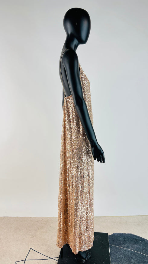 Abito lungo paillettato con cartellino