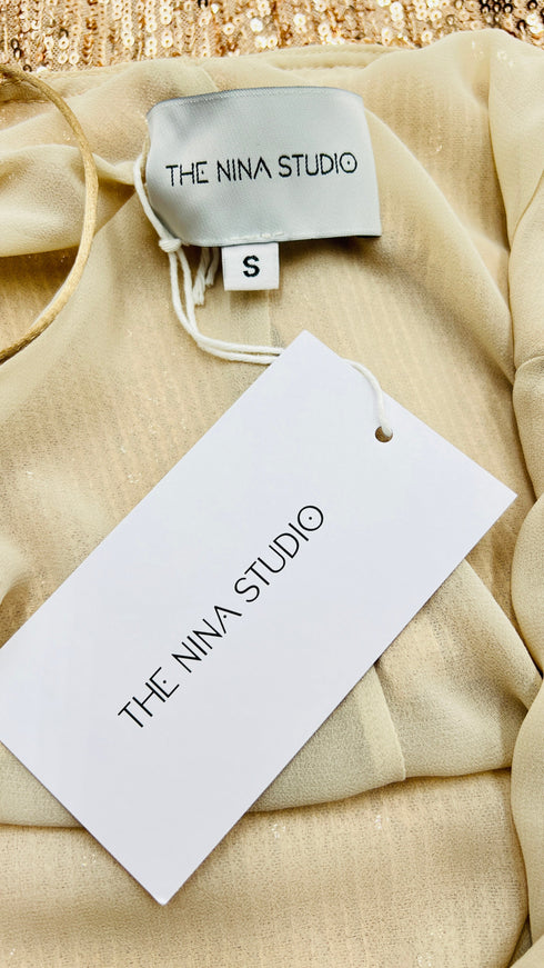 Abito lungo paillettato con cartellino