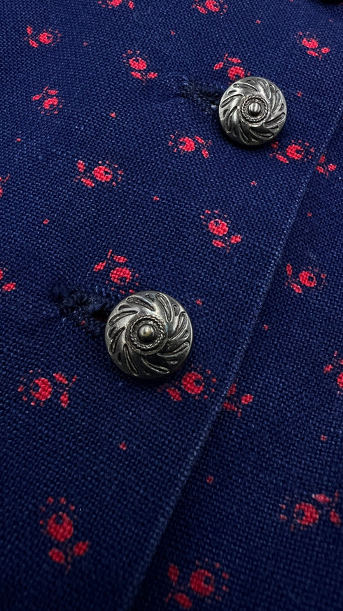Abito midi blu fiori rossi