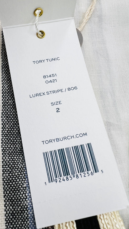 Blusa a righe lurex con cartellino