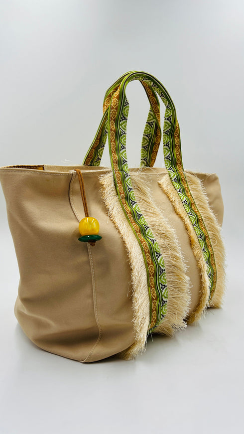 Tote bag frange e jacquard
