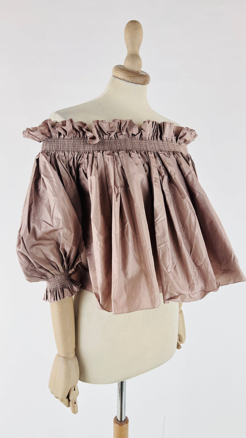 Blusa off-the-shoulder taffetà di seta