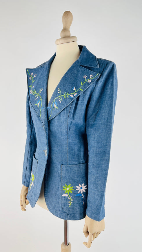 Blazer in denim ricamato