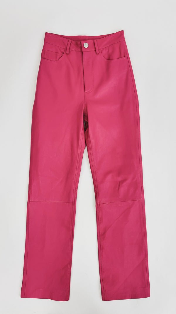 Pantalone in pelle rosa