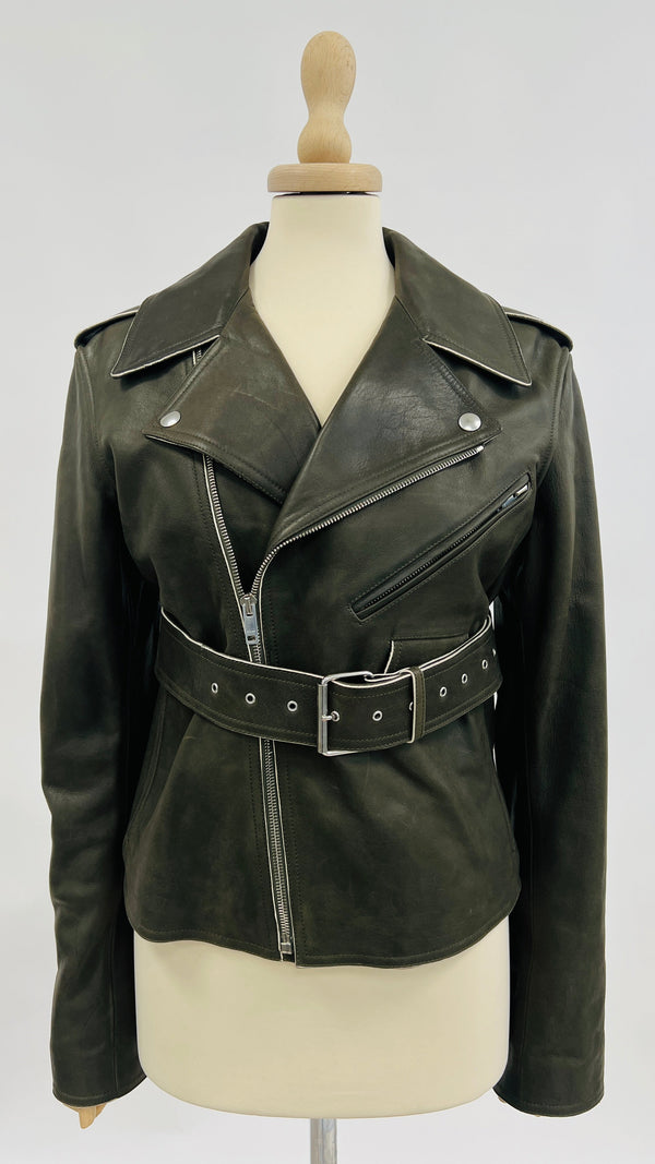 Biker in pelle verde