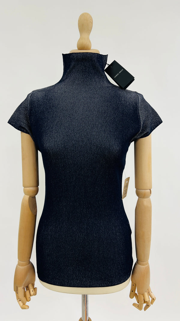 Maglia stretch a costine blu