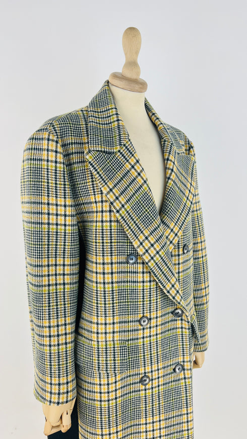 Cappotto doppiopetto tartan con cinta