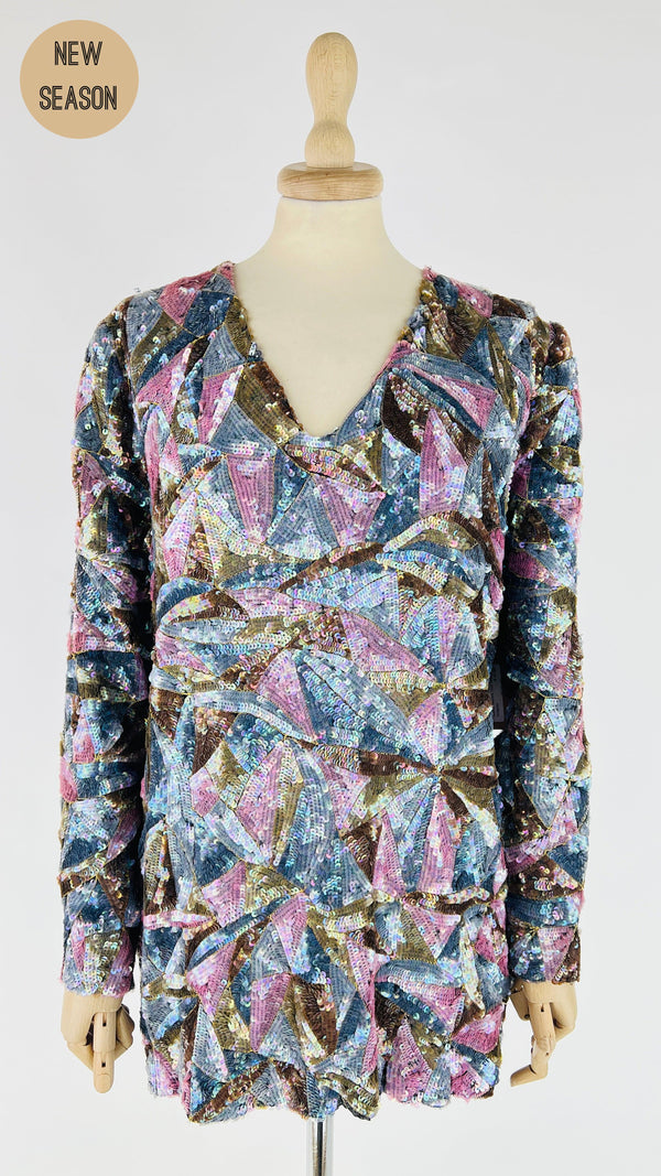 Blusa lunga paillettes mosaico