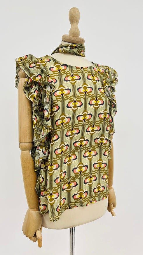 Blusa stampata con cartellino