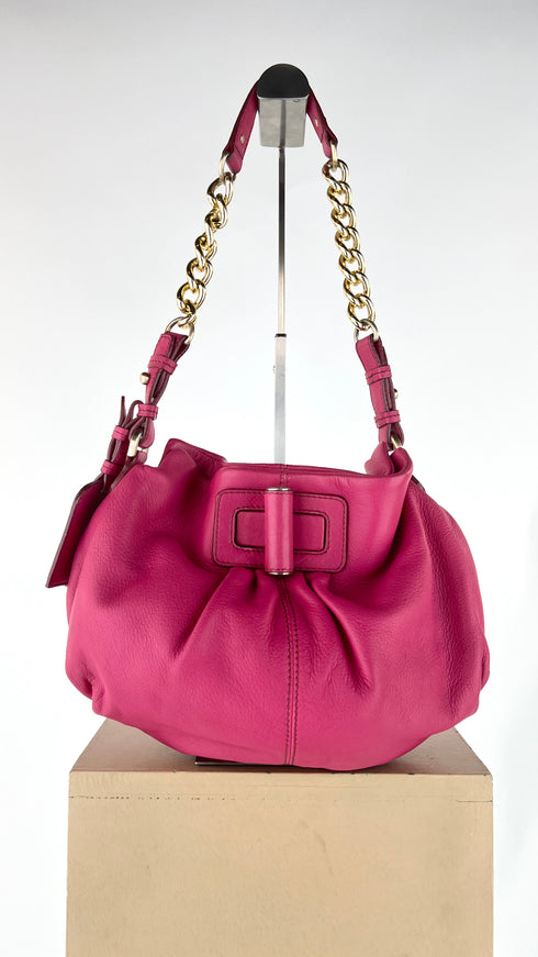 Borsa a spalla in pelle fucsia