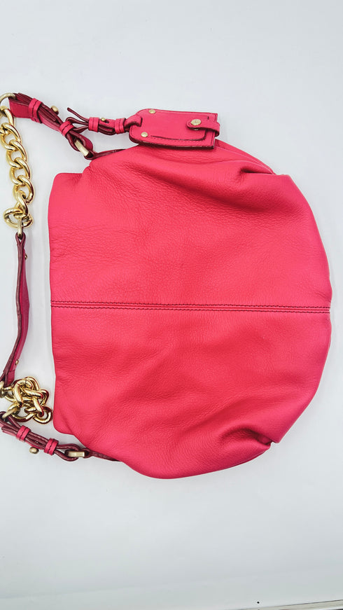 Borsa a spalla in pelle fucsia