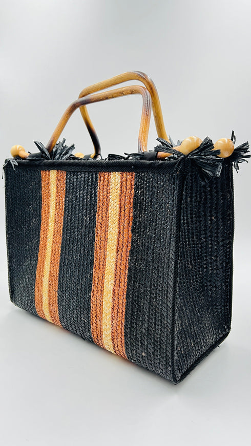 Borsa in raffia a righe