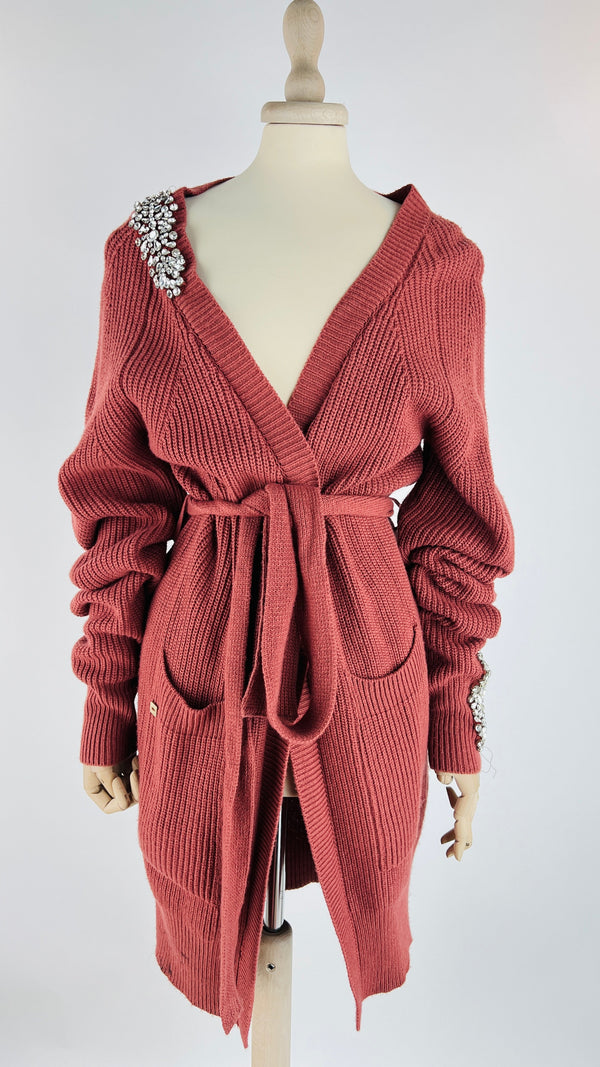 Cardigan lungo con strass