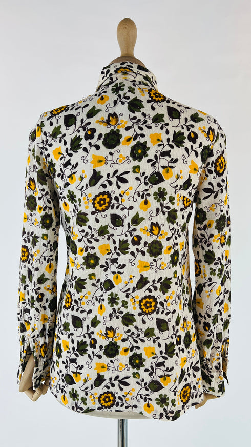 Camicia beige con stampa fiori gialli