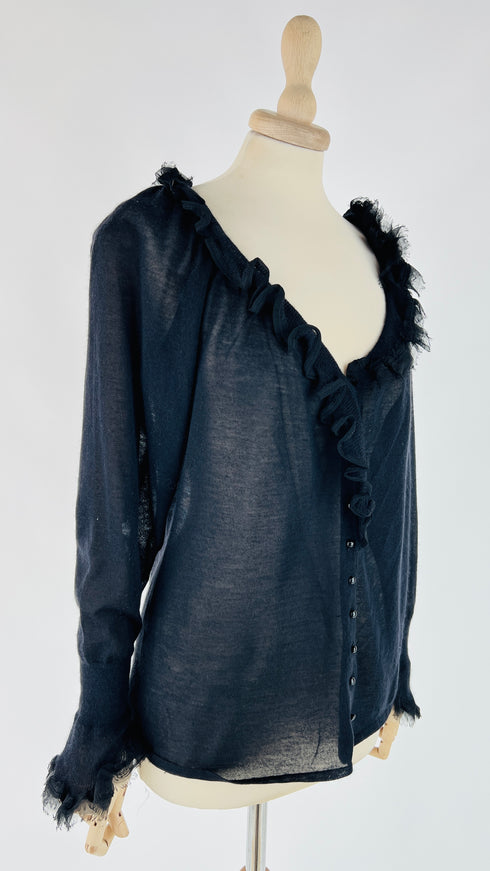 Cardigan con volant cashmere e seta