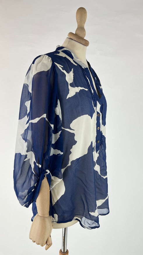 Camicia seta camouflage blu