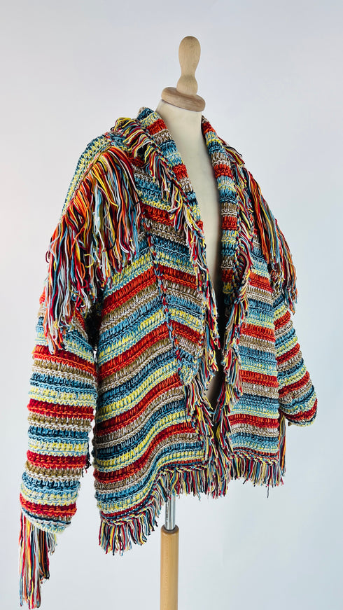 Cardigan multicolore con frange