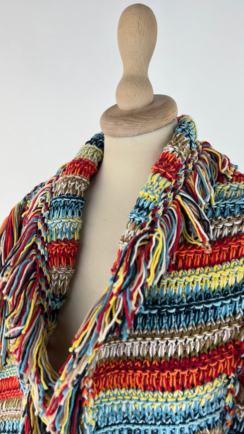 Cardigan multicolore con frange