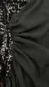 Abito monospalla con inserto in paillettes