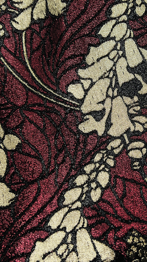 Abito jacquard in lurex bordeaux oro