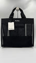 Borsa shopper in mesh nero con cartellino