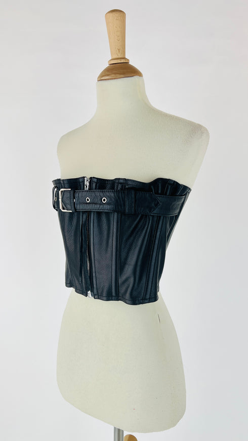 Corsetto in pelle con cinta e cartellino