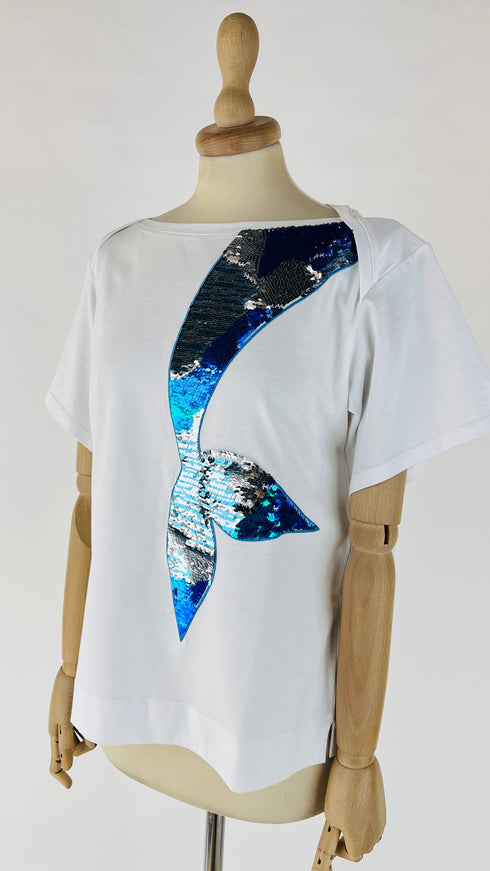 T-shirt con coda sirena paillettes