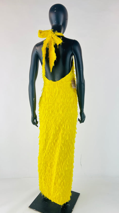 Abito maxi effetto "piume" giallo