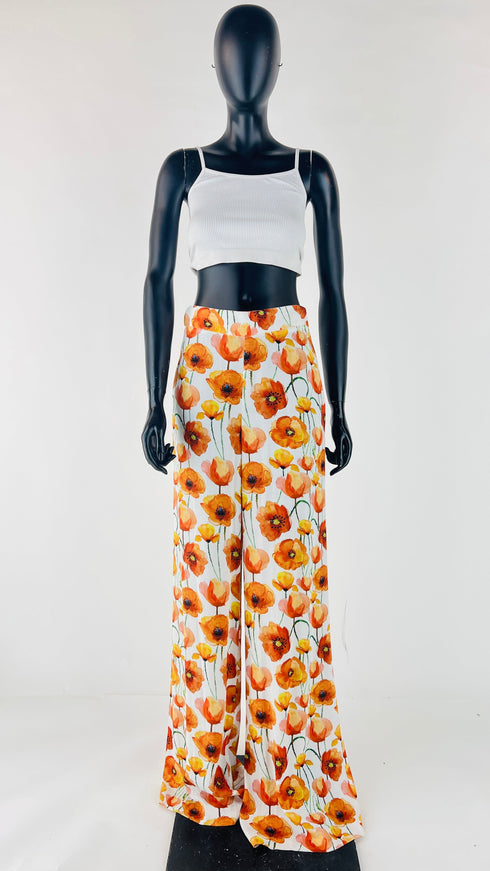 Pantalone in 100% viscosa stampa papaveri