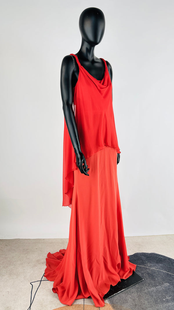 Abito lungo rosso in seta vintage