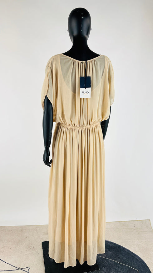 Abito lungo drappeggiato con cartellino