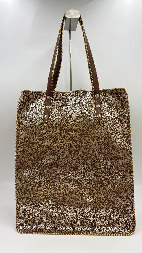 Tote-bag marrone-oro con cartellino