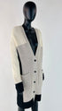 Cardigan lungo color block con cartellino