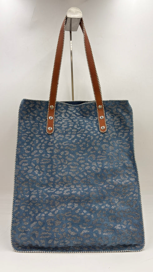 Tote-bag animalier azzurra con cartellino