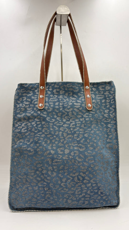 Tote-bag animalier azzurra con cartellino