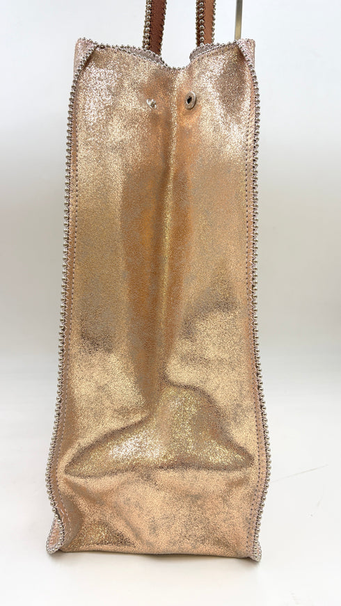 Tote-bag spalmato oro-rosa con cartellino