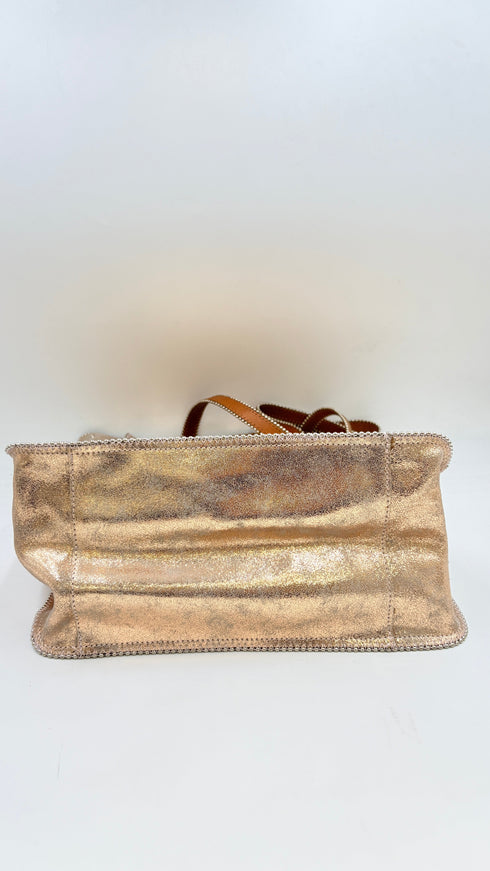 Tote-bag spalmato oro-rosa con cartellino