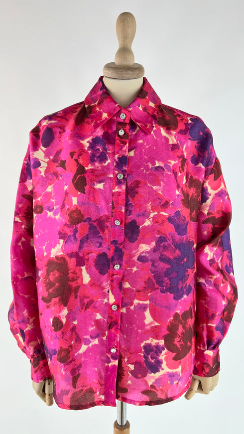 Camicia satin floreale con cartellino