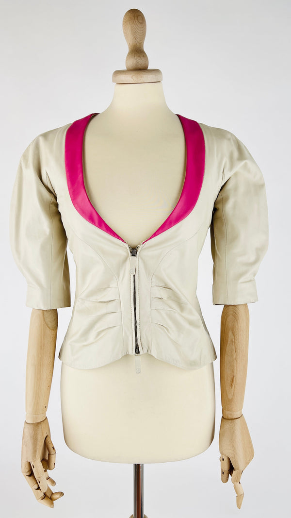 Giacca corta in pelle bi-color