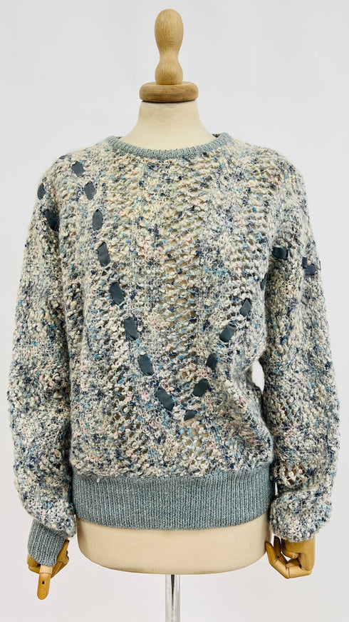 Maglione con intreccio in pelle