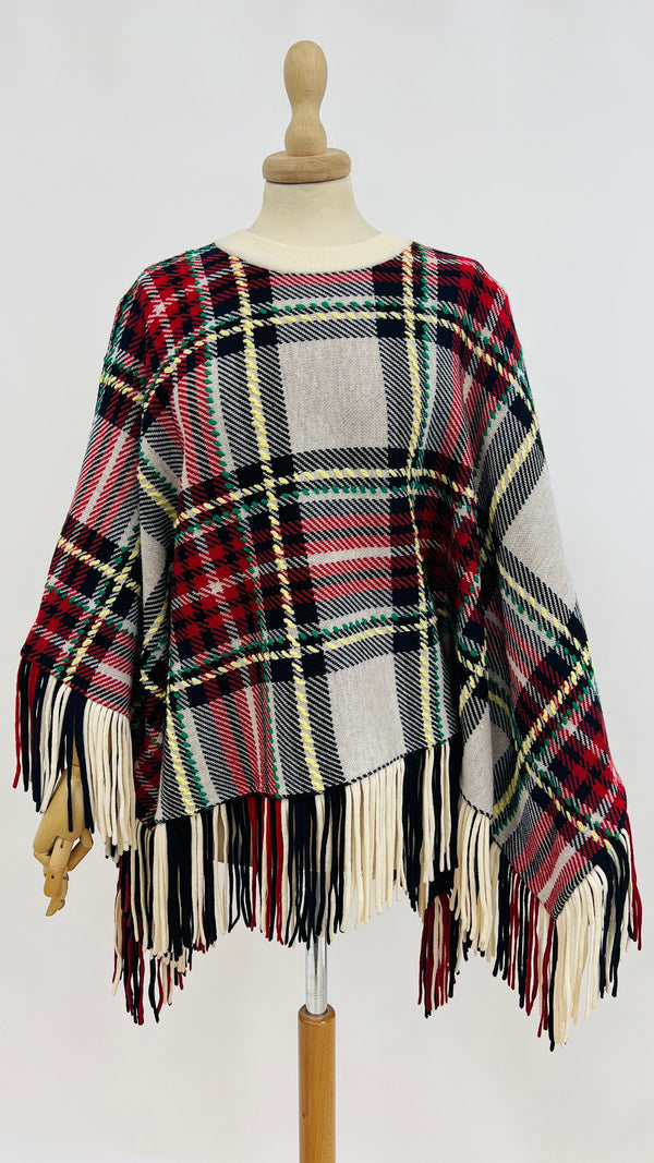 Poncho tartan con frange
