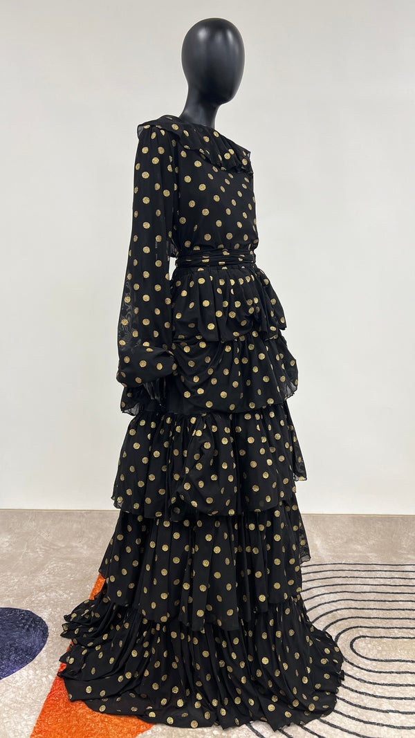 Abito lungo in tulle a pois