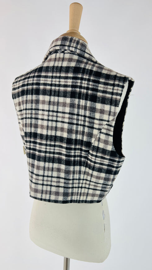 Gilet cropped tartan con cartellino