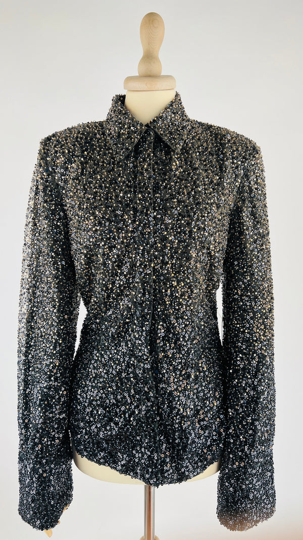 Camicia con paillettes e perline