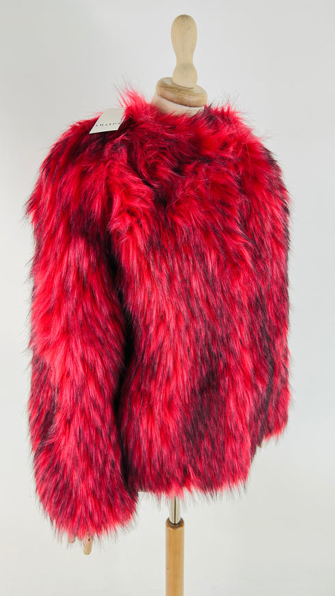 Giacca faux fur rosso nero con cartellino