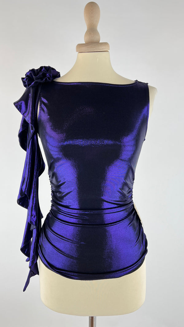 Top lurex viola con cartellino