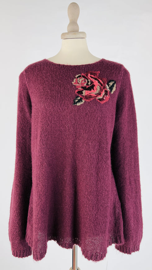 Maglione ricamo rosa