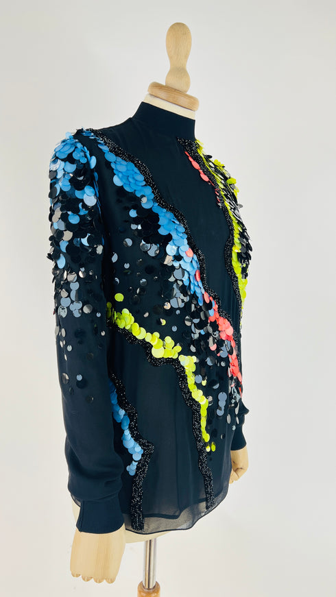 Blusa in seta con paillettes multicolor