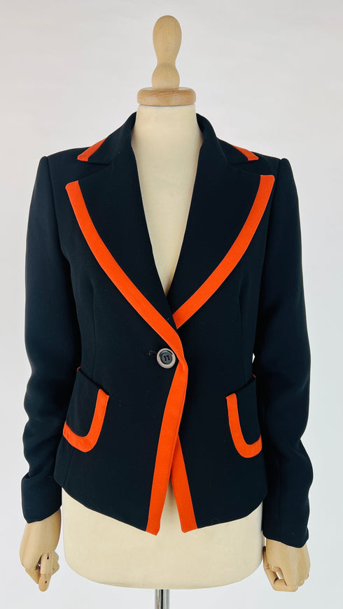 Blazer corto nero bordi arancio