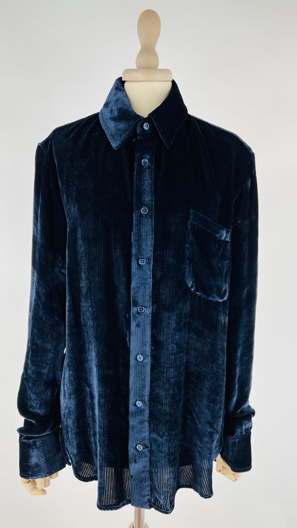 Camicia blu a costine